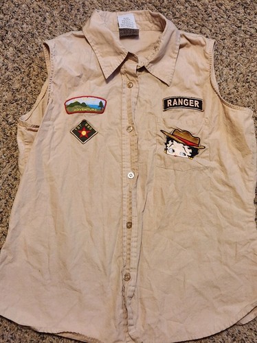 Vintage Betty Boop Ranger Vest 2002 Womens Medium Sleeveless Button Up Patch