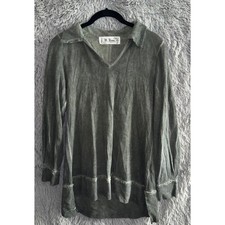 M Rena Green Long Sleeve Collared V Neck Pullover Tunic Top Made in USA Size S