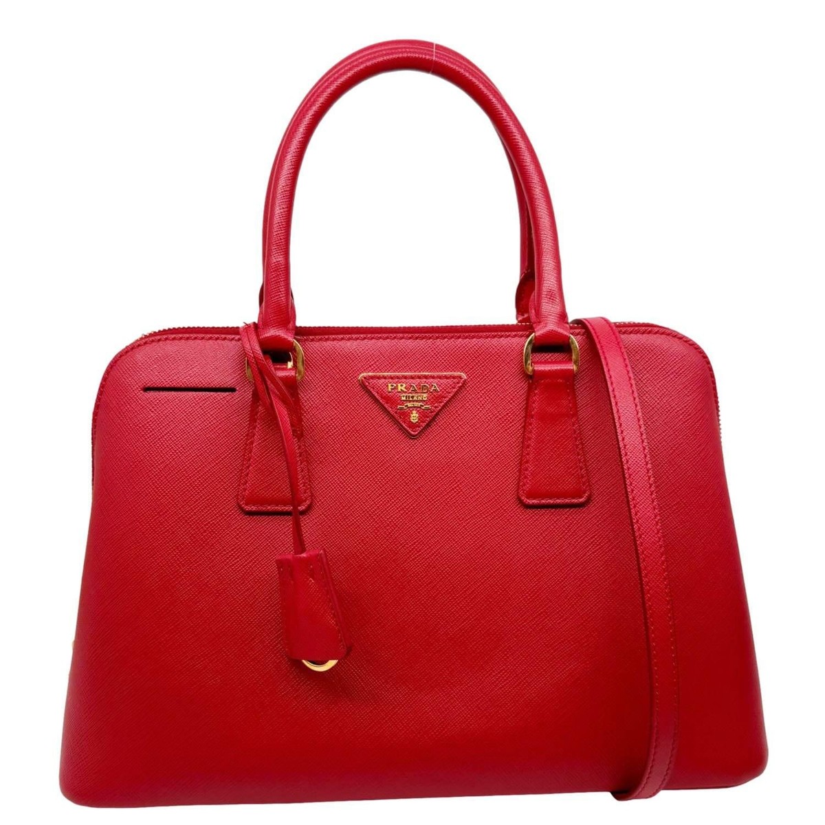 PRADA Promenade Medium Saffiano Lux Leather Shoulder Bag Red  display picture 3