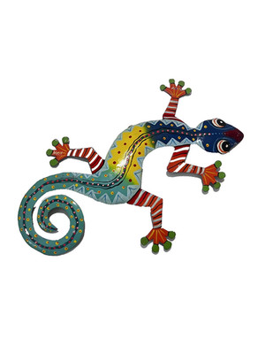 Handmade Haitian Metal Art Polychrome Lizard Imported 18''