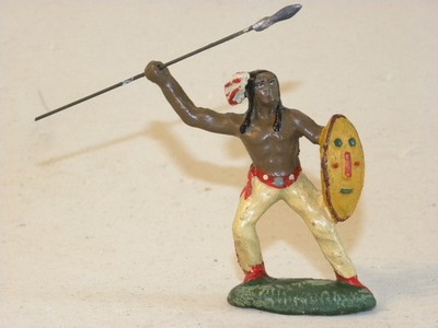 BELGIAN INDIAN WARRIOR SOLID COMPOSITION FIGURINE TOY WITH SHIALU HARD SPEAR