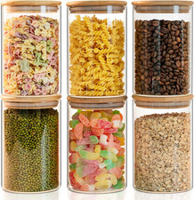 Glass Food Storage Jars 6-Pack 37Oz - 4X6 In-Clear Glass Food Canisters with Bam