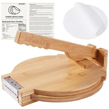 ZUJJAFY Tortilla Press 10 Inch Bamboo Tortilla Maker with 100 Parchment Paper...