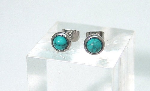 Turquoise Stud Earrings Semi Precious Surgical Steel Hypoallergenic Small