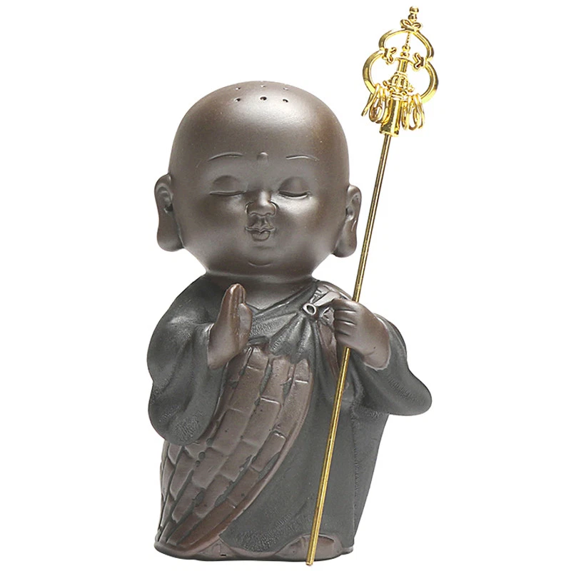 China Yixing Zisha Cerámica Té Mascota Hecho a Mano Pequeño Monje Buda Budismo Estatua Foto 4 de 4