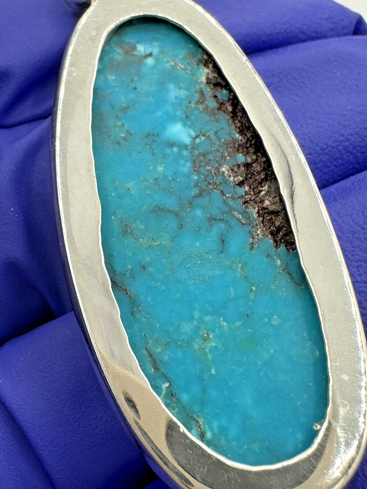 Unique Solid Sterling Silver 925 Long Oval Blue T… - image 7