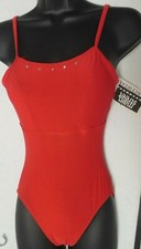 Strappy adjustable strap camisole leotard stones Red child sizes low back lined