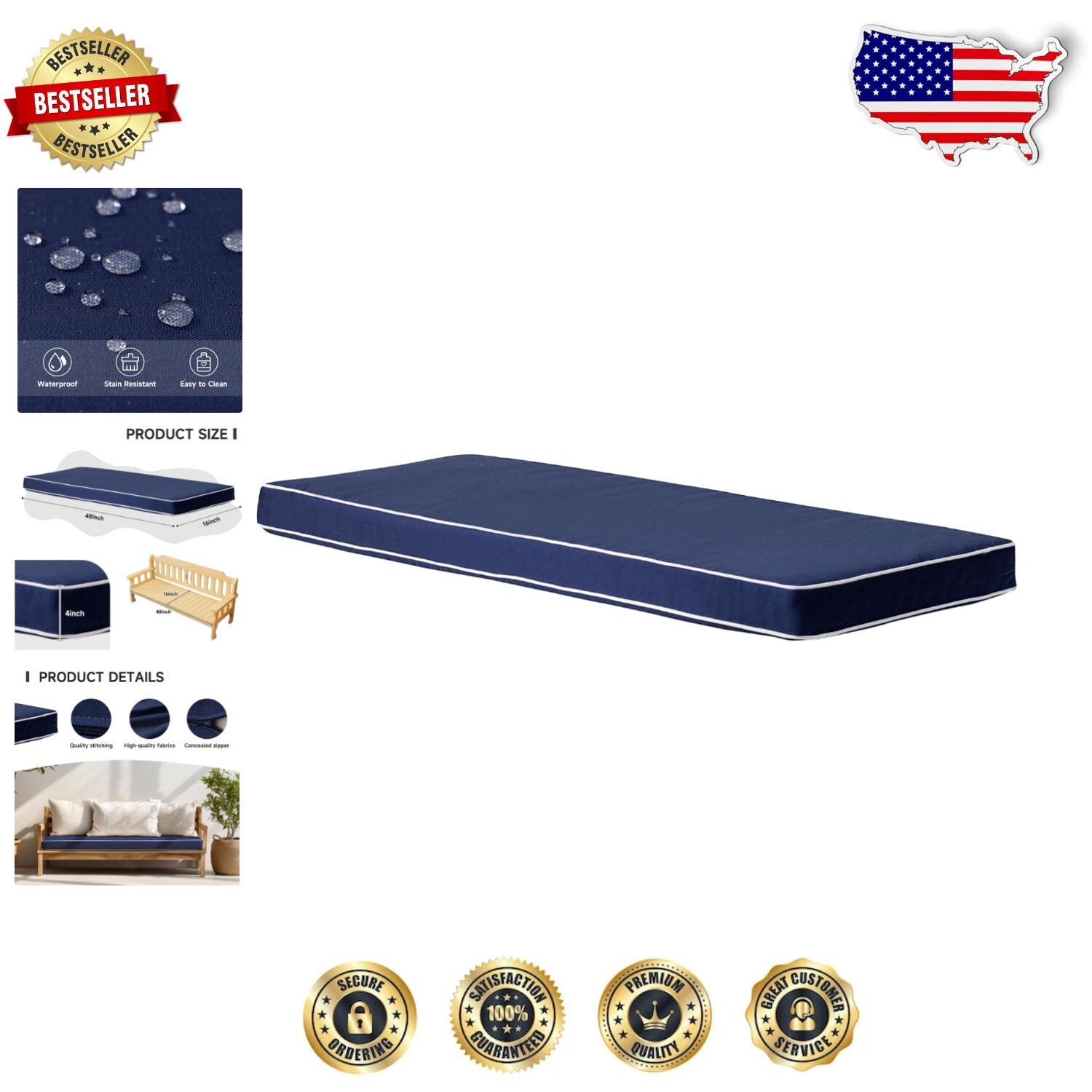 Stylish Navy Plaid Outdoor Cushion 48