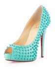 100% AUTH NEW WOMEN LOUBOUTIN VENDOME SPIKES 120 AQUAMARINE PUMPS/HEEL US 7.5 — photo 1