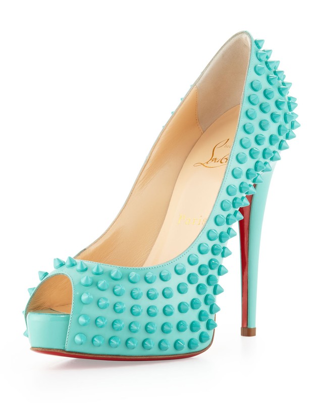 100% AUTH NEW WOMEN LOUBOUTIN VENDOME SPIKES 120 AQUAMARINE PUMPS/HEEL US 7.5