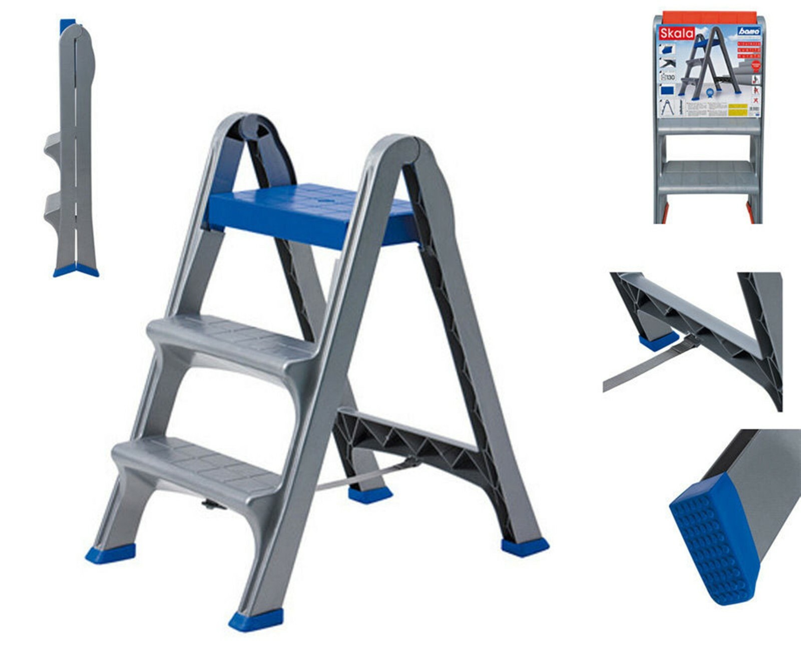 SCALETTO SKALA PLASTICA SGABELLO BAMA 3GRADINI RICHIUDIBILE 47x70x78CM MAX 130KG