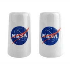 NASA Meatball Logo White Porcelain Salt Pepper Shaker Set Space Agency Souvenir