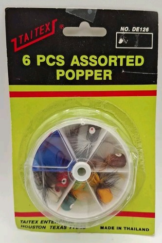 Vintage TAITEX ENTERPRISE Co. fly fishing 6 piece assorted poppers - Picture 1 of 3