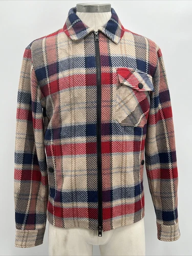 WOOLRICH أرشيف الرجال مطرزة قطن من الصوف مطرز أحمر قميص من الأخشاب مقاس S