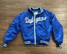 Vintage Officially Licensed Blue LA DODGERS Faux Fur Lined Satin Lrg MLB Jacket