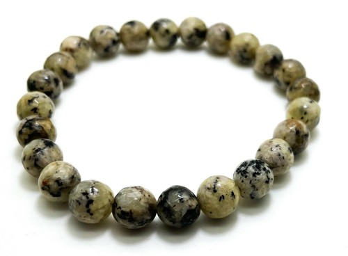 Dalmation Jasper Faceted Round Gemstone 8mm Beads Stretch Elastic Bracelet PGB73 - Picture 2 of 3