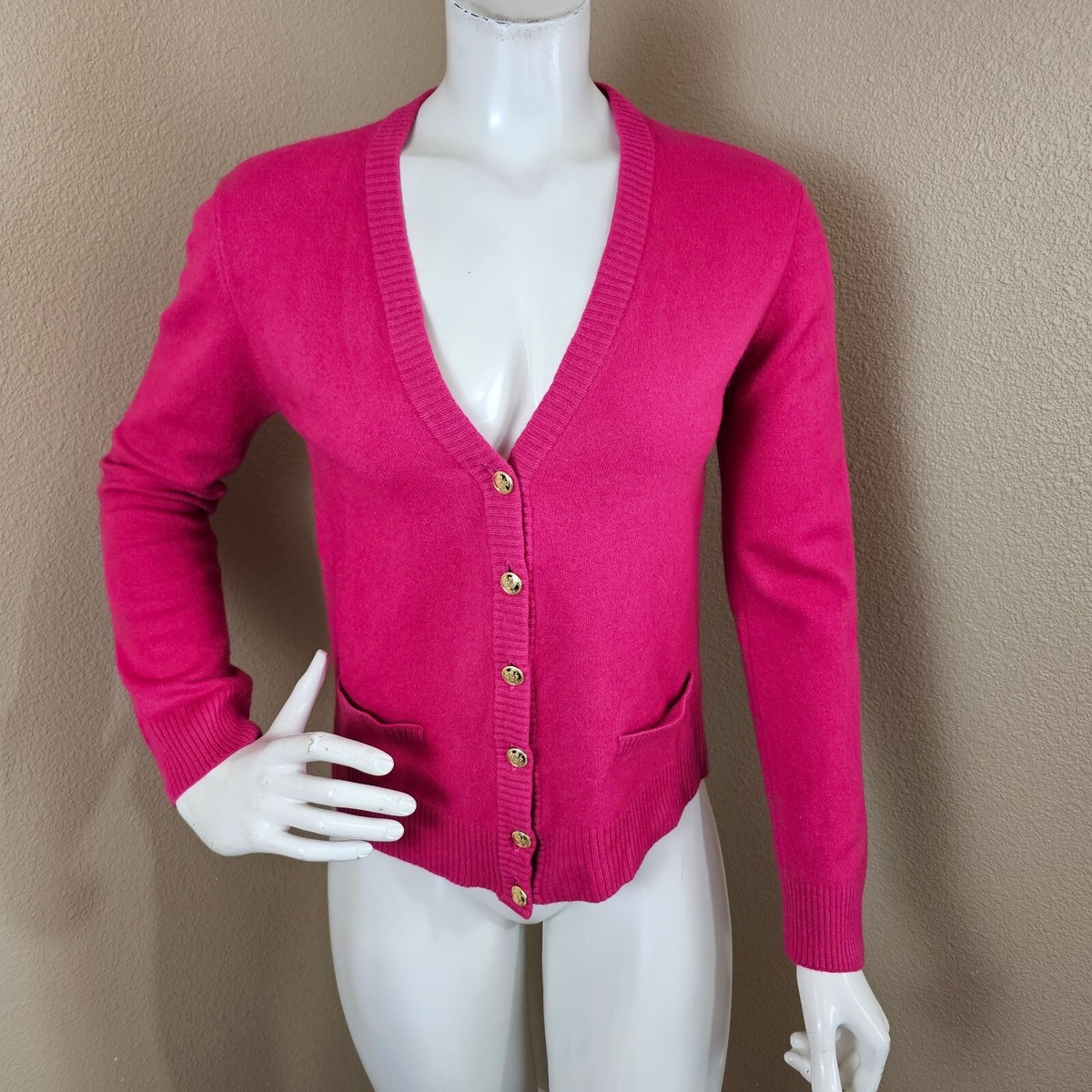 ESCADA Hot Pink Wool Cashmere Silk Blend V-neck Cardigan~Size 38 