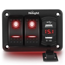 Nilight 2 Gang Rocker Switch Panel With Usb Charger Voltmeter With Stickers