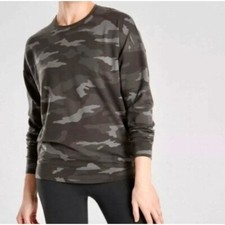 Athleta Studio to Street Gray Black Camo Crew Neck Pullover Sweatshirt L