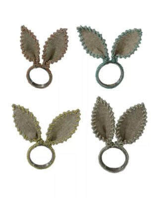 Celebrate Easter Together 4 Pack Bunny Ear Jute Pastel Beaded Trim Napkin Rings