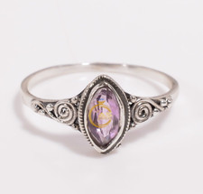 Purple Amethyst Cut Stone Ring 925 Sterling Silver Boho Rings Gift for Her