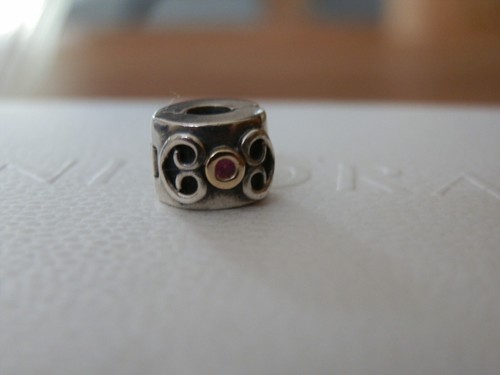 100% GENUINE PANDORA 925 SS & 14K RARE PINK SAPPHIRE CLIP CHARM - Picture 4 of 6