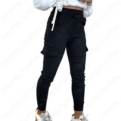 NEW WOMENS STRETCH DENIM CARGO COMBAT PANTS LADIES SKINNY FIT JEANS LOOK FITTED - Image 1 of 2