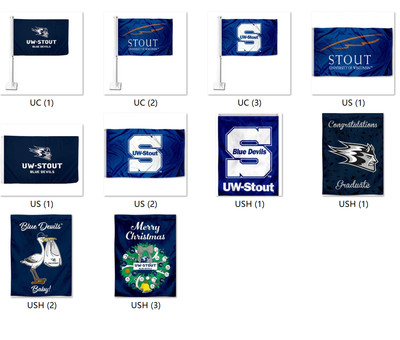 University of Wisconsin-Stout flag available in multiple colors       