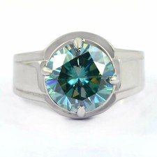 4.10 Ct Certified Treated Blue Diamond Solitaire Men's Ring, 925 Sterling Silver