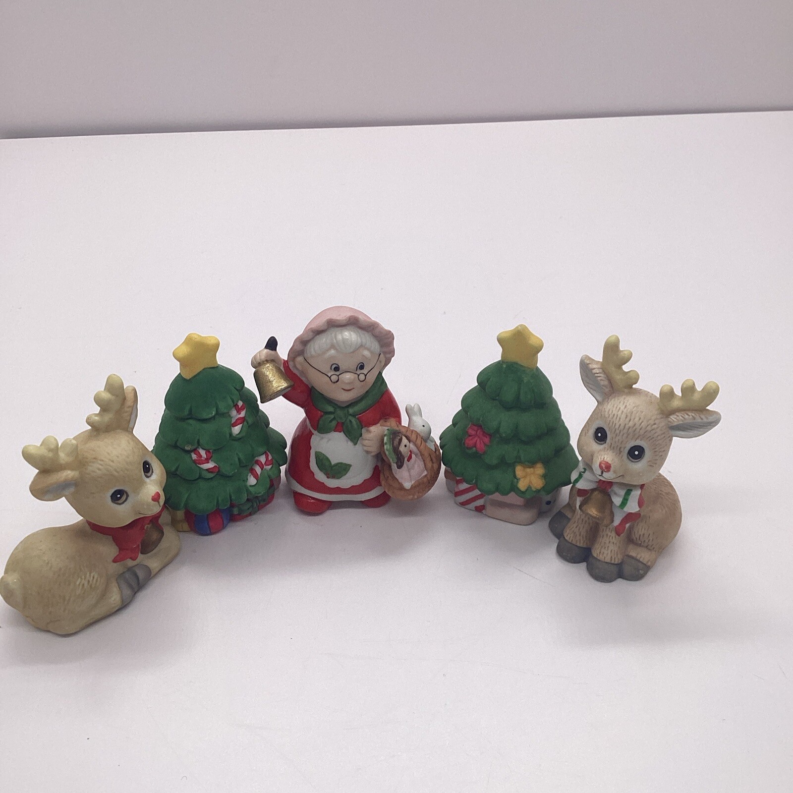 Vintage Ceramic 2 Trees, 2 Reindeers + Grandma Tabletops Mantle place