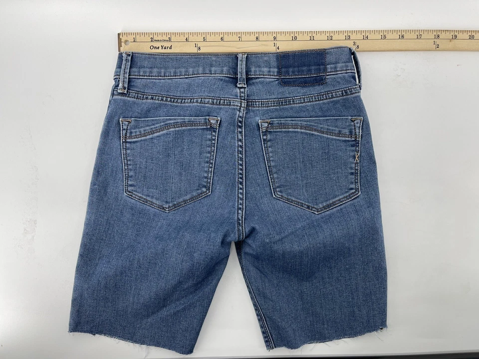 "Pantalones cortos de jean Express Cut Off elásticos para mujer talla 0 azul denim tiro bajo cintura de 26""" Foto 4 de 4