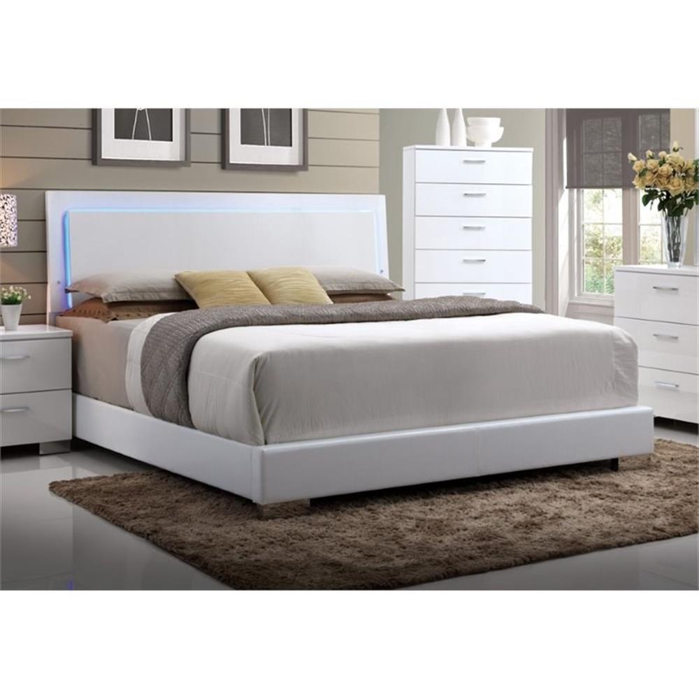 ACME Lorimar Queen Upholstered Wooden Panel Bed with LED in 