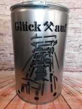 Feuertonne mit - Glück auf - Motiv,  aus NEUEM 200L Ölfass,  Feuerkorb