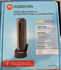 Motorola 24x8 Cable Modem Plus AC1900 Wifi Router Plus 2 Phone Lines for Xfinity