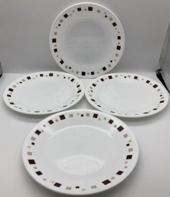 Set Of 4 Corelle Vitrelle Geometric Square Pattern Bread/Dessert Plates ...