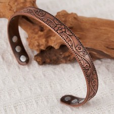 Copper Magnetic Bracelet Energy Cuff Adjustable Wristband and Ring for Men Women