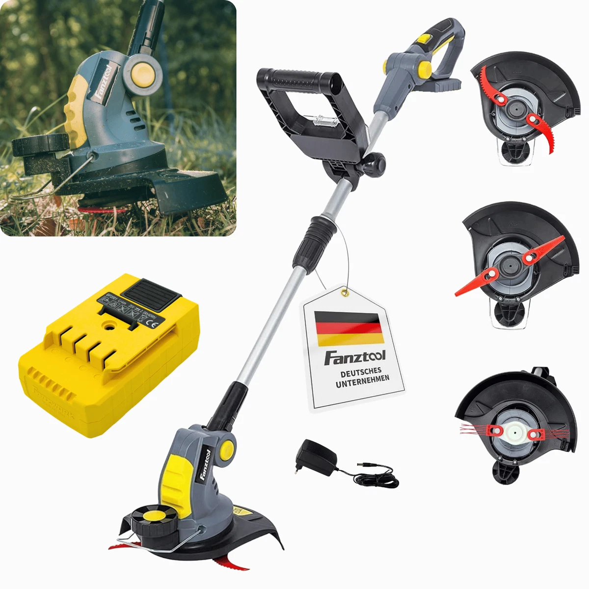 BUIOXMNO Akku Rasentrimmer Mit Akku Und Unkrautbürste,Freischneider