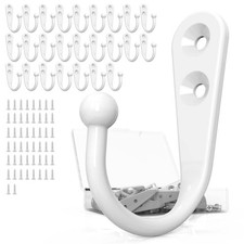 25 PCS Wall Hooks Hanging Coat Heavy Duty Wall Hangers 50 Screws White
