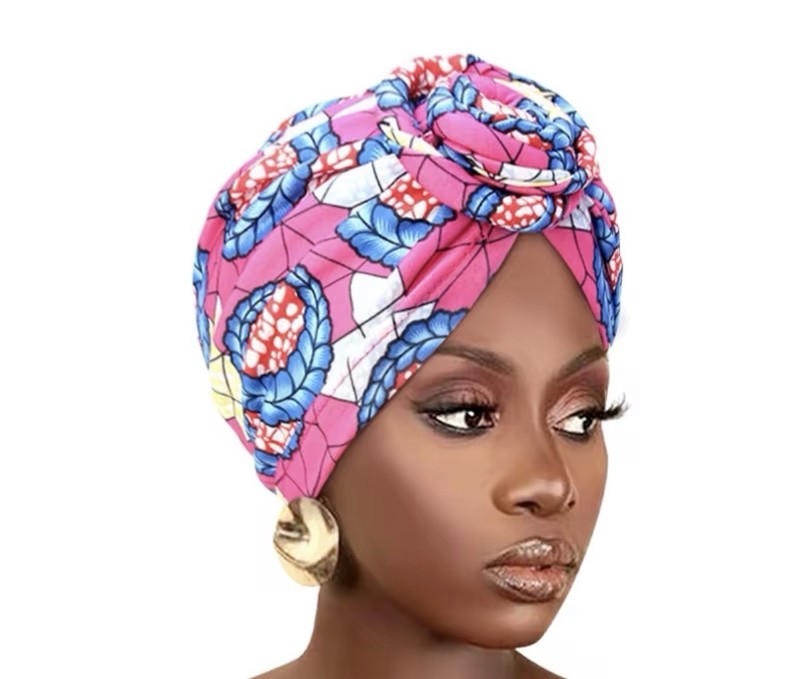 Women’s Floral Turban Headwrap Hat, Cotton, Pink Blue Yellow Red, One Size