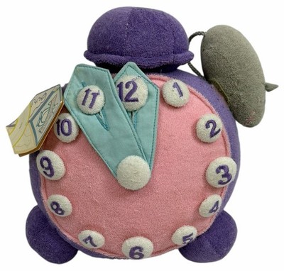 W/ TAG Vintage Applause Button Up Clock Plush Learning Teaching Terry Cloth Pink