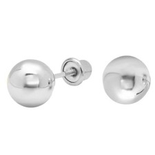 Genuine 14k White Gold 6mm Round Ball Stud Screwback Safety Stud Earrings