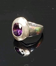 Puffy Dome Amethyst Sterling Silver Large Ring Size 7.5