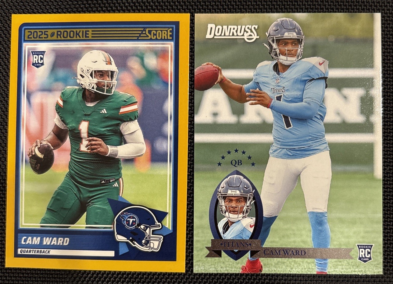 CAM WARD (RC) 2025 Score #13 Gold AND 2025 Panini Donruss 1995 Retro - Titans