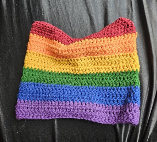 Handmade Crocheted Rainbow Cat Ear Beanie