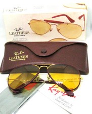 Ray-Ban USA Vintage NOS B&L Aviator Leather Ambermatic New In Box Sunglasses