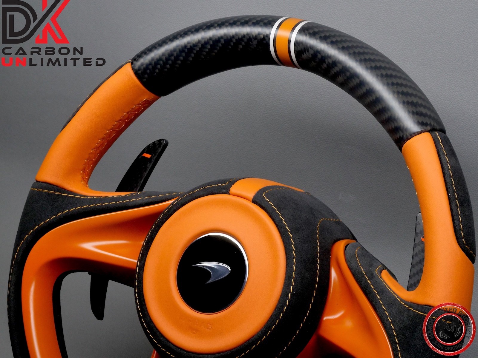 McLaren 750S 720S 765LT Alcantara Orange MSO Weave Matte Carbon Steering Wheel