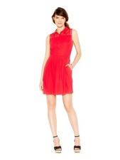 MAISON JULES Womens Red Sleeveless Collared Above The Knee Shirt Dress Size: L