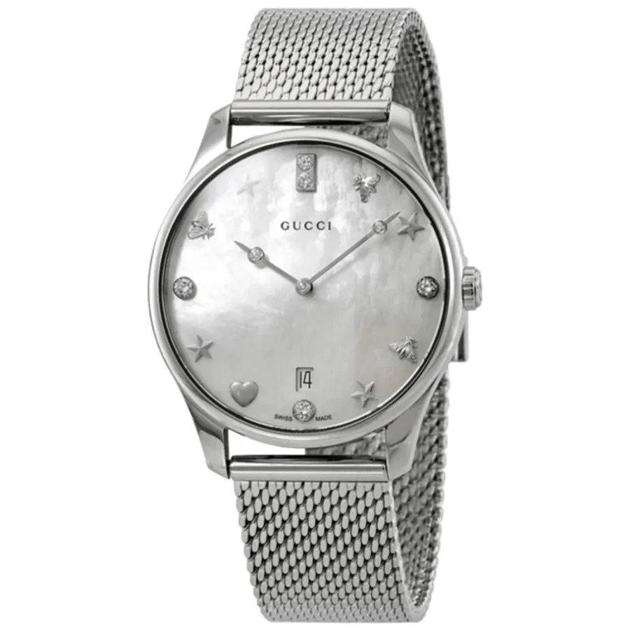 New Gucci G-Timeless Mother of Pearl Diamond Dial Steel Women's Watch YA1264094