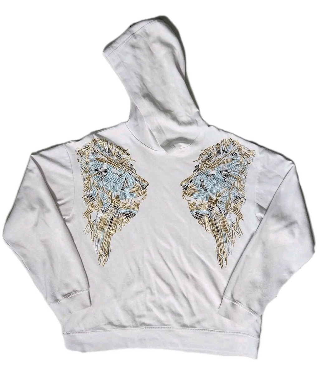 Heads Or Tails White Bling Rhinestone Lion heads Hoodie Size XL | eBay