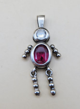 Sterling Silver 925 Birthstone Baby Kid Pendant July Pink Boy 1.25" Charm 1181